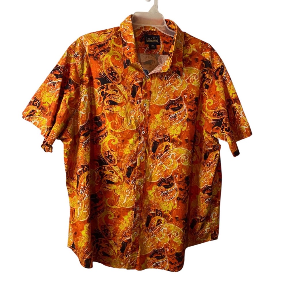 Cremieux Premium Denim Mens Orange Paisley Short Sleeve Button Down Shirt 3XB